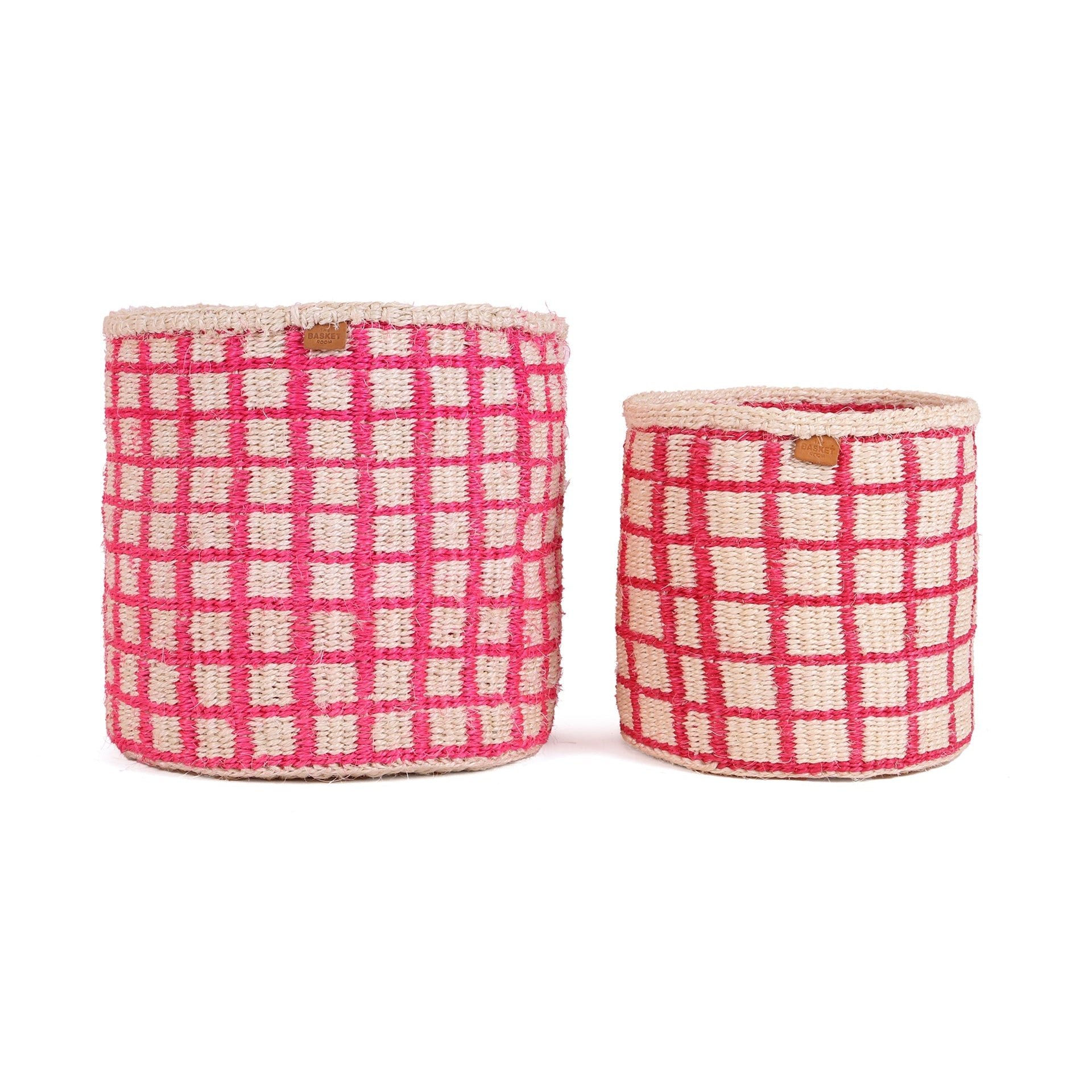 SAHIHO: Hot Pink Check Woven Storage Basket