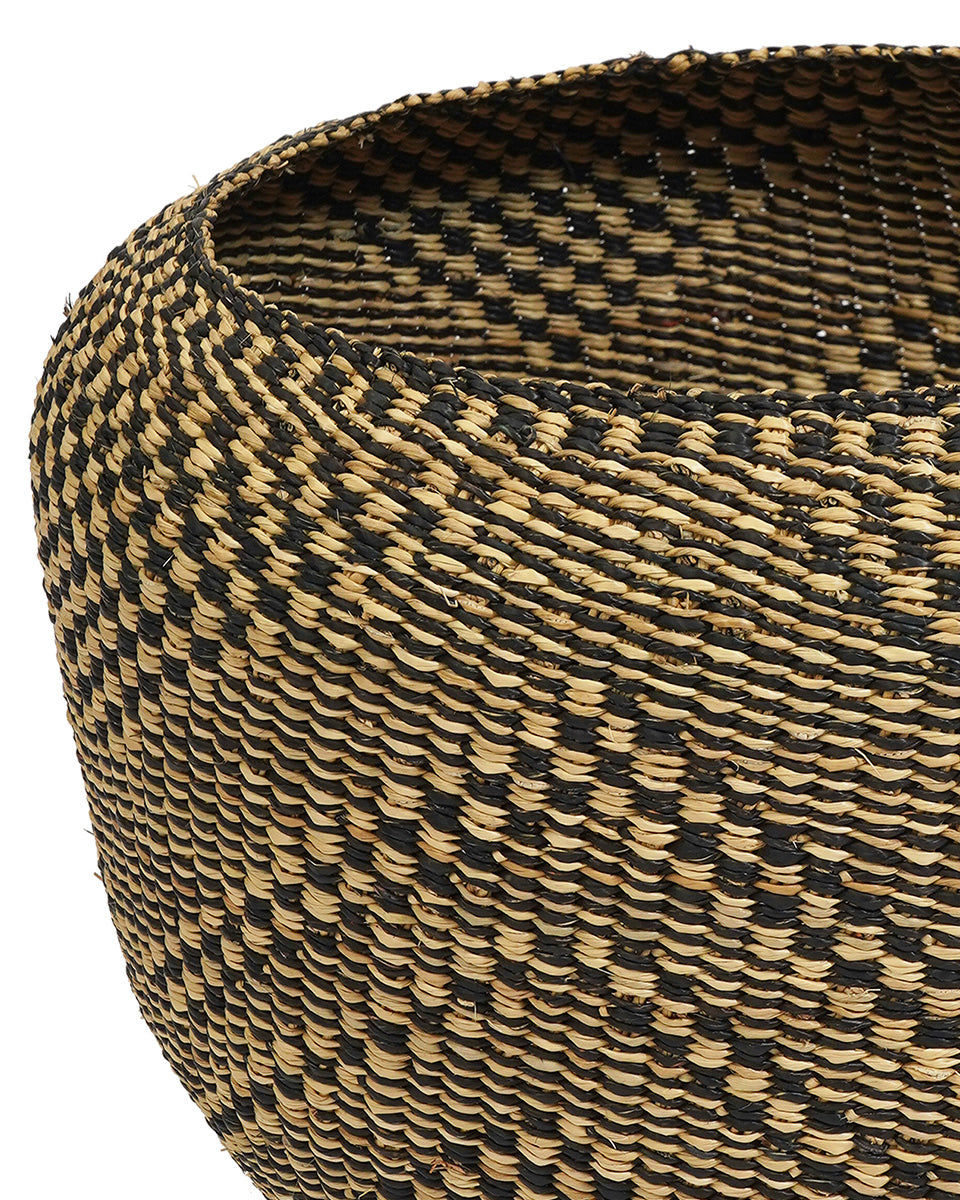 JUABEN: Large Natural & Black Sculptural Round Storage Basket