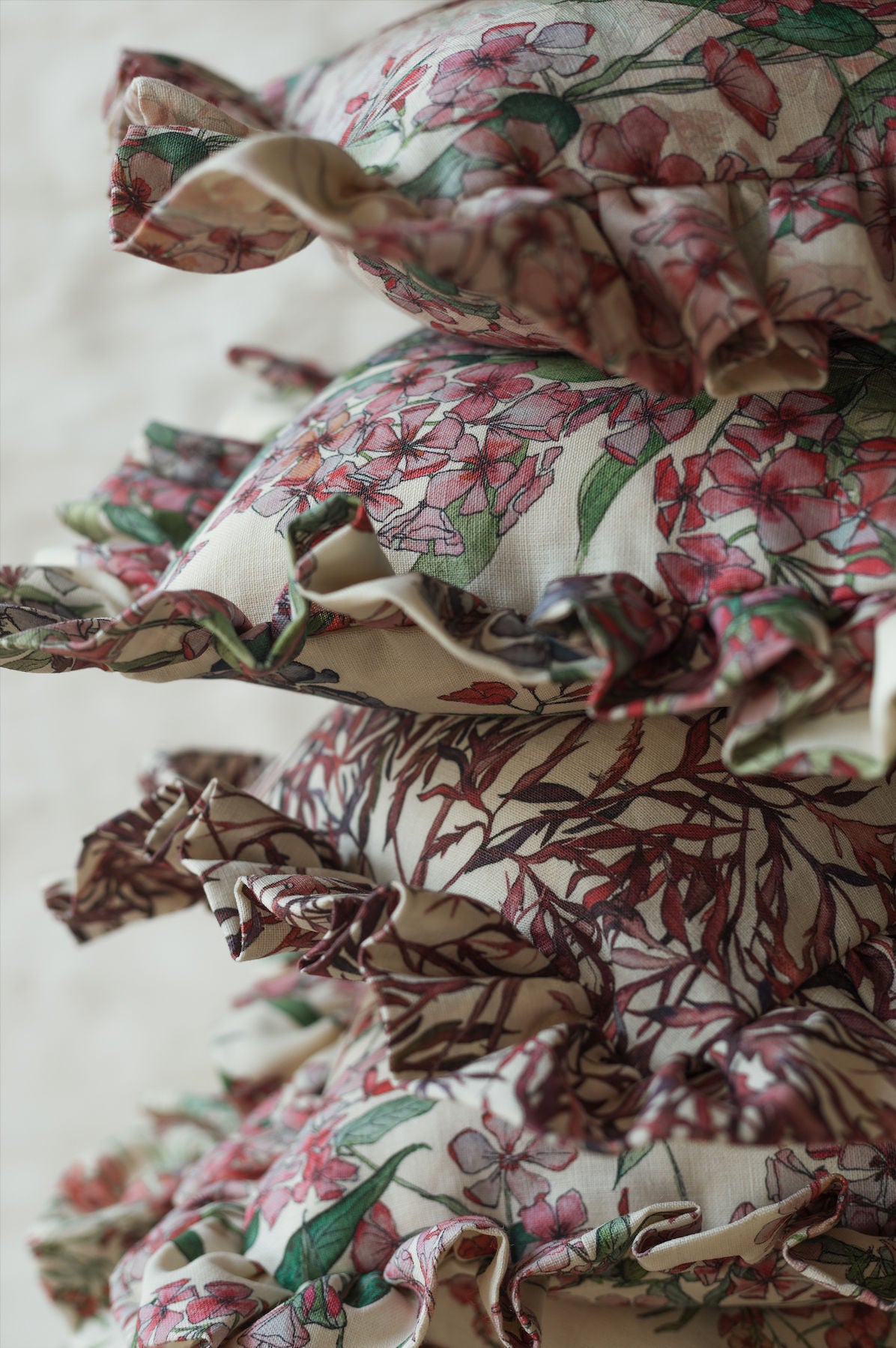 Square Pink Phlox Frill Cushion