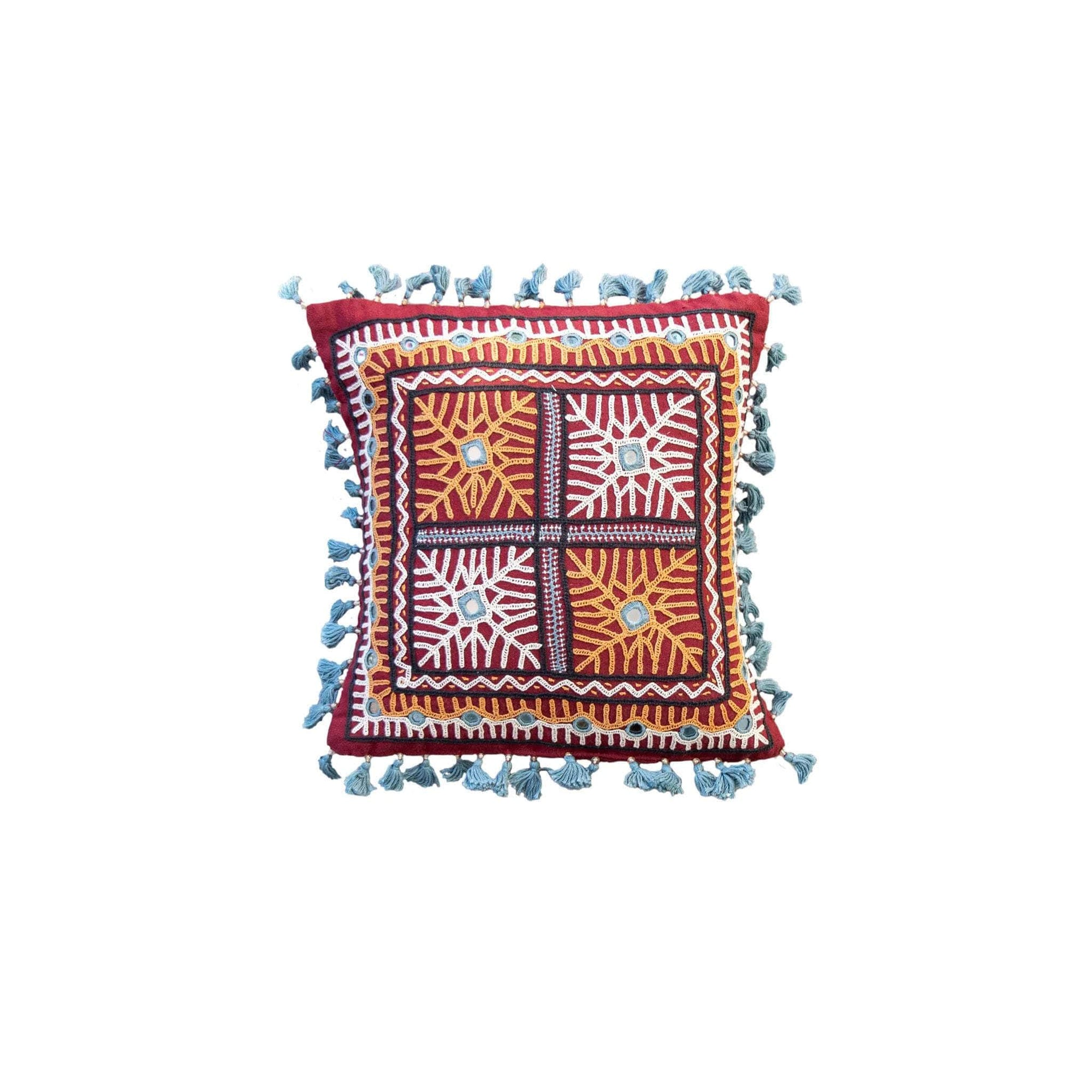 Mini Tassle Mirrorwork Cushion Cover