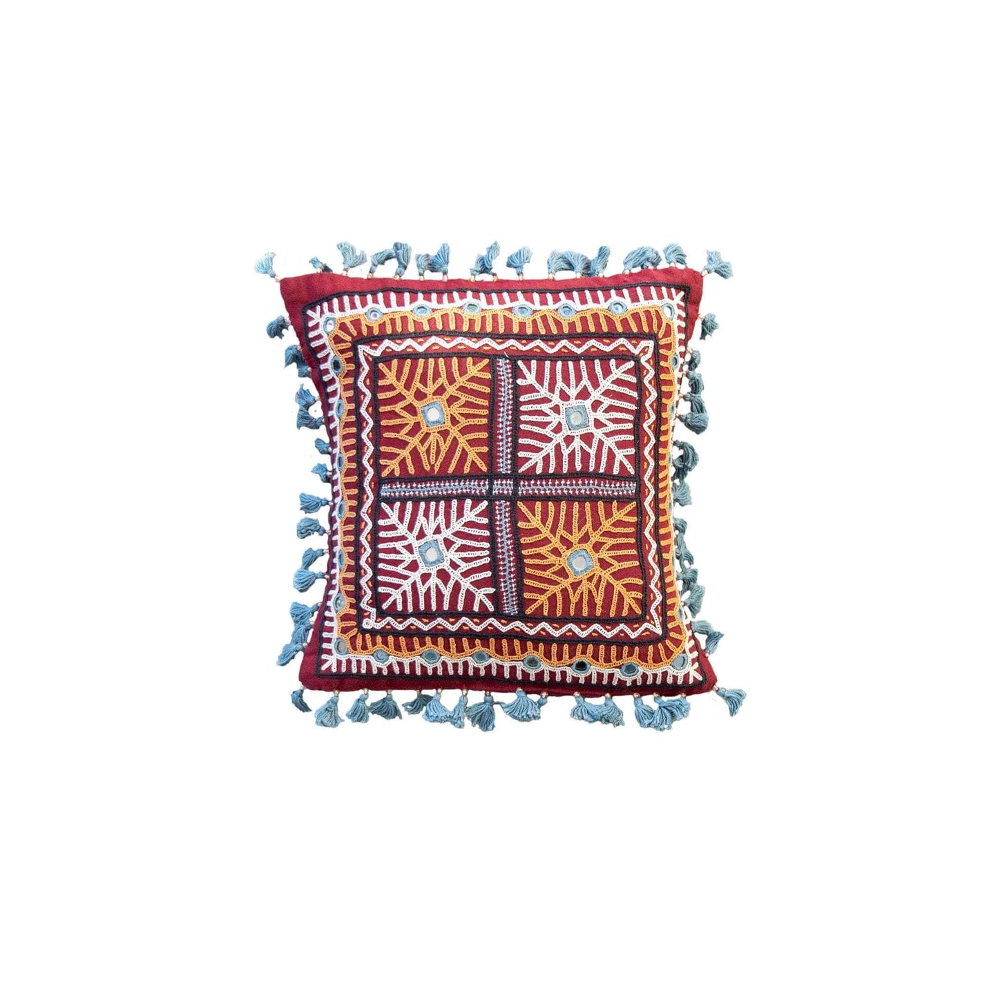 Mini Tassle Mirrorwork Cushion Cover