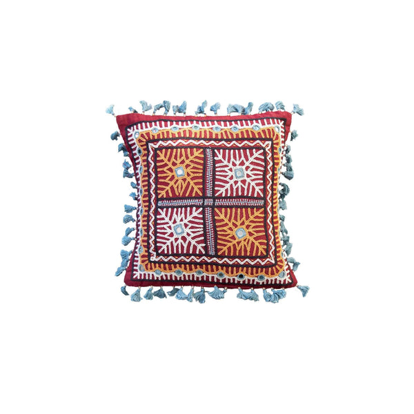 Mini Tassle Mirrorwork Cushion Cover