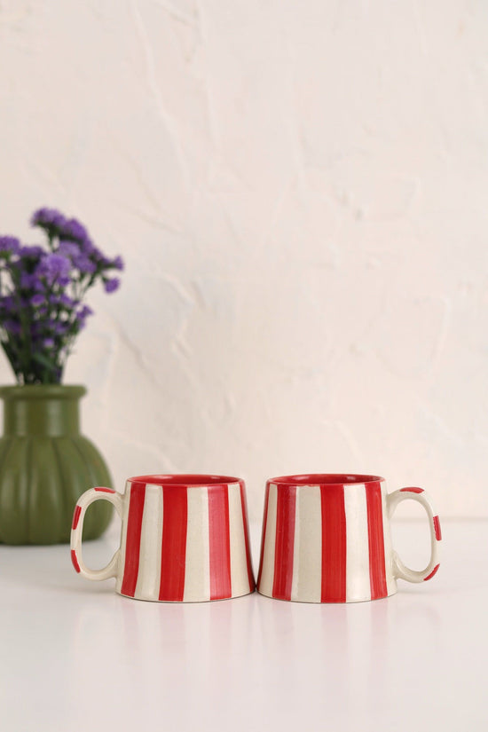 Ceramic Red Stripe Coffee Cup - 220ml (SET OF 4)
