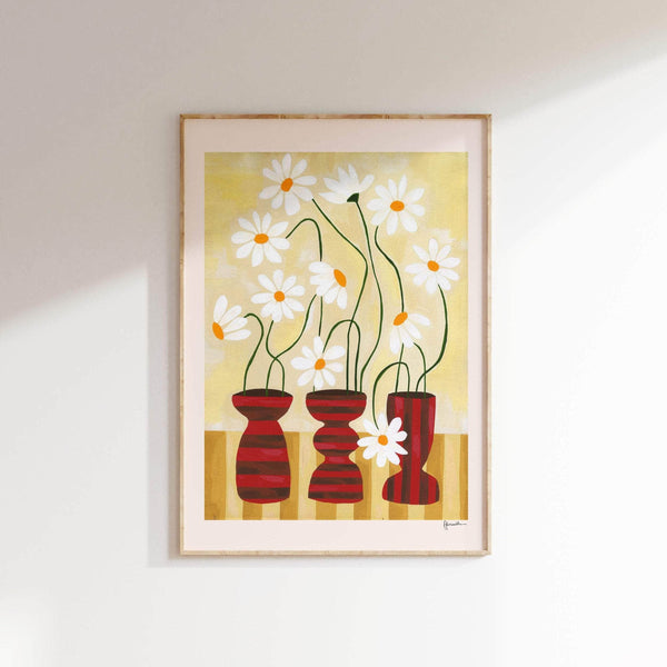 Daisies In Mini Striped Vases Print
