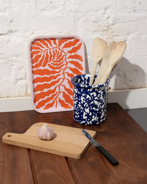 Splatter Enamel Utensil Pot - Blue/White