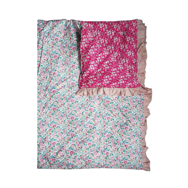 Reversible Ruffle Edge Heirloom Quilt made with Liberty Fabric Betsy Blossom Pink & Capel Pink