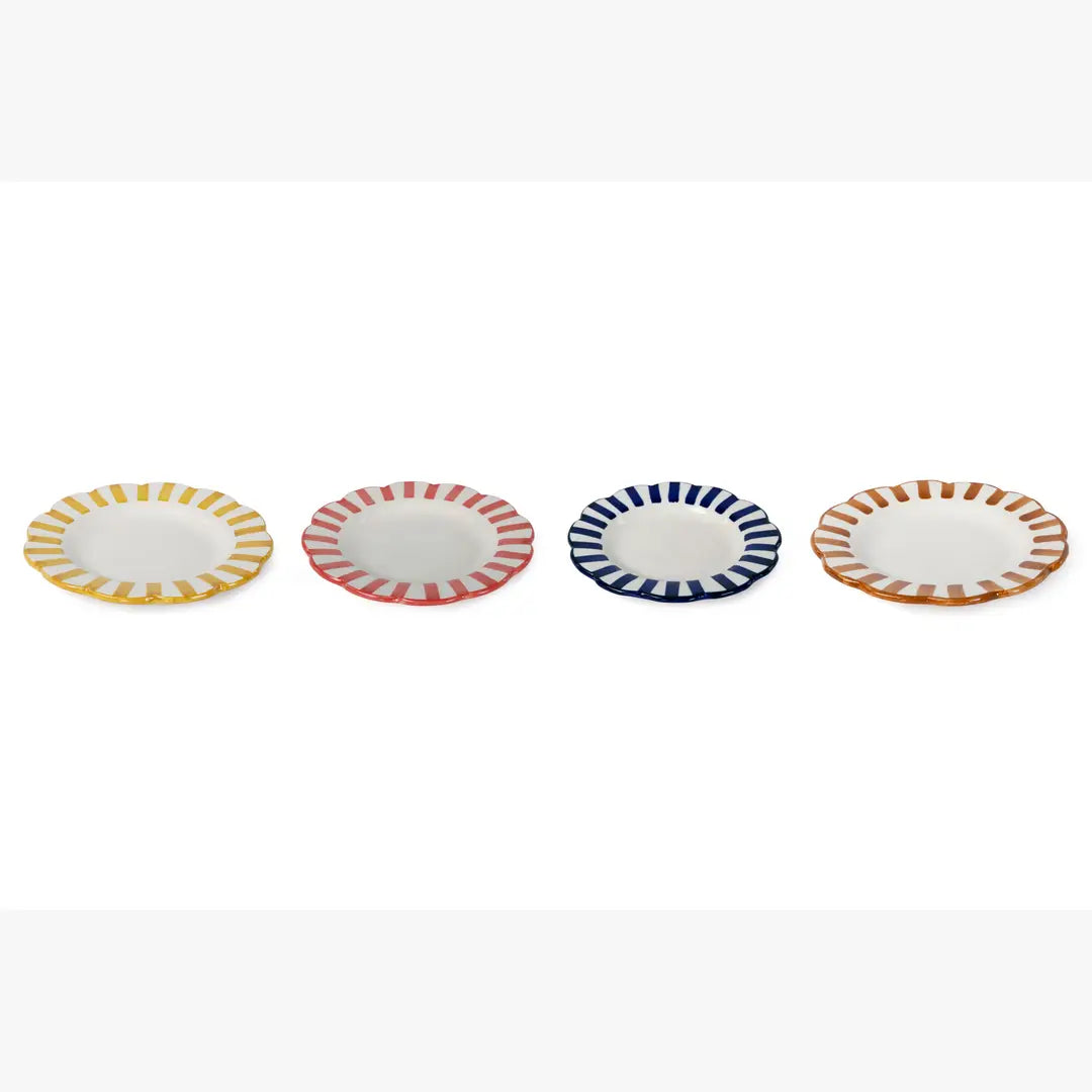 Ceramic Stripe Salad Plate, Yellow- 8.25x 8.25 x 1.25 Inches