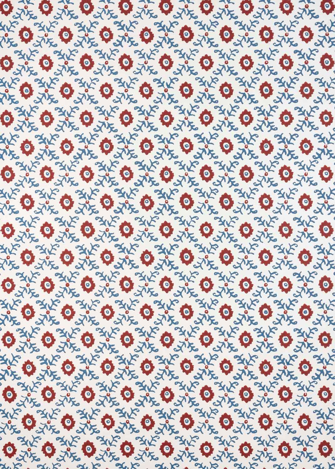 Folk Flower Wallpaper - Red / Blue
