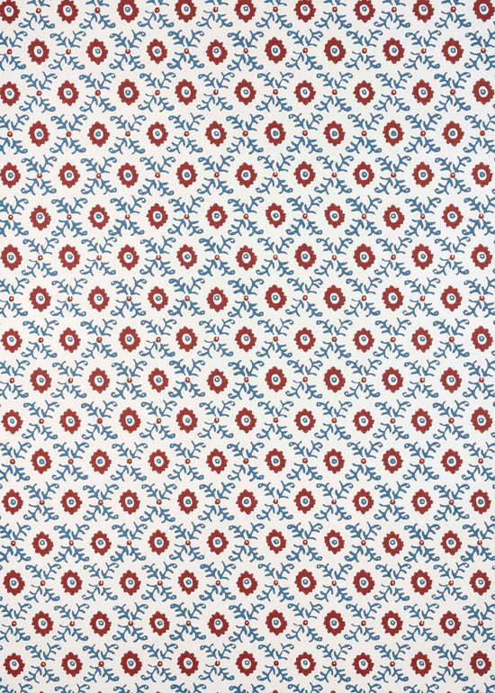 Folk Flower Wallpaper - Red / Blue
