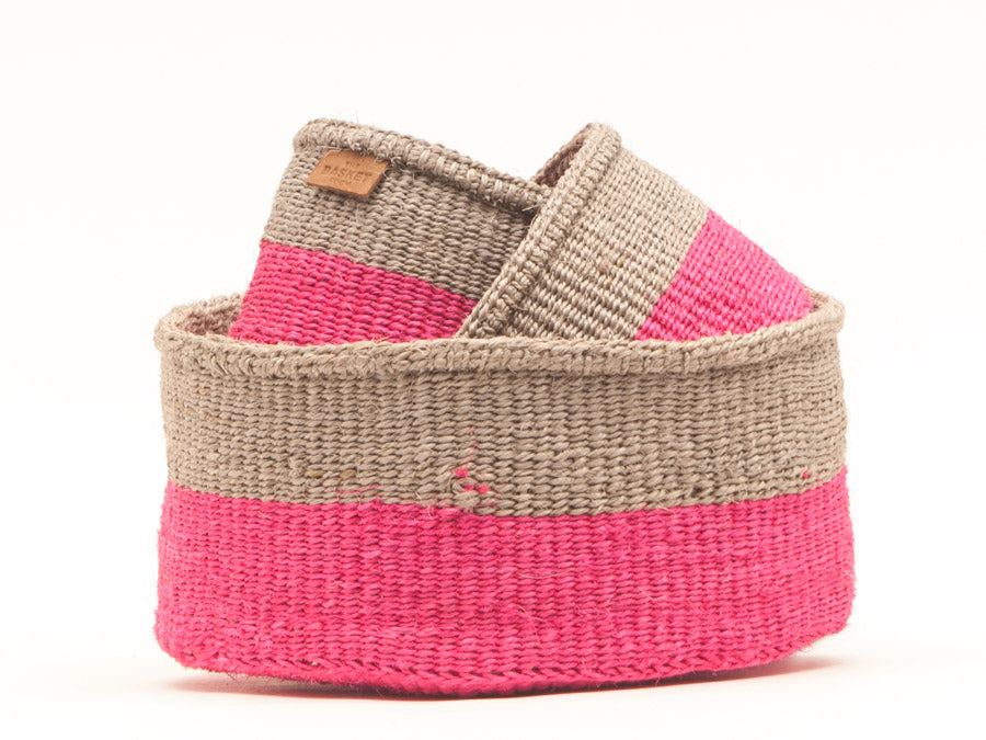 MALIZA: Grey & Neon Pink Colour Block Woven Basket