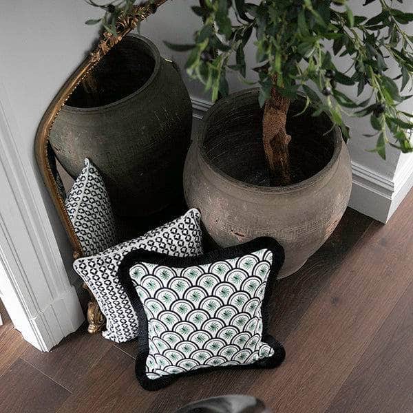 The Coco Cushion Black & Green with Fringing