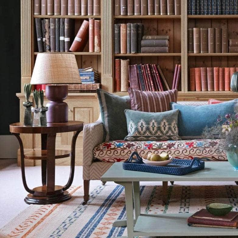 Shisho Embroidered Velvet Cushion - Indigo Blue