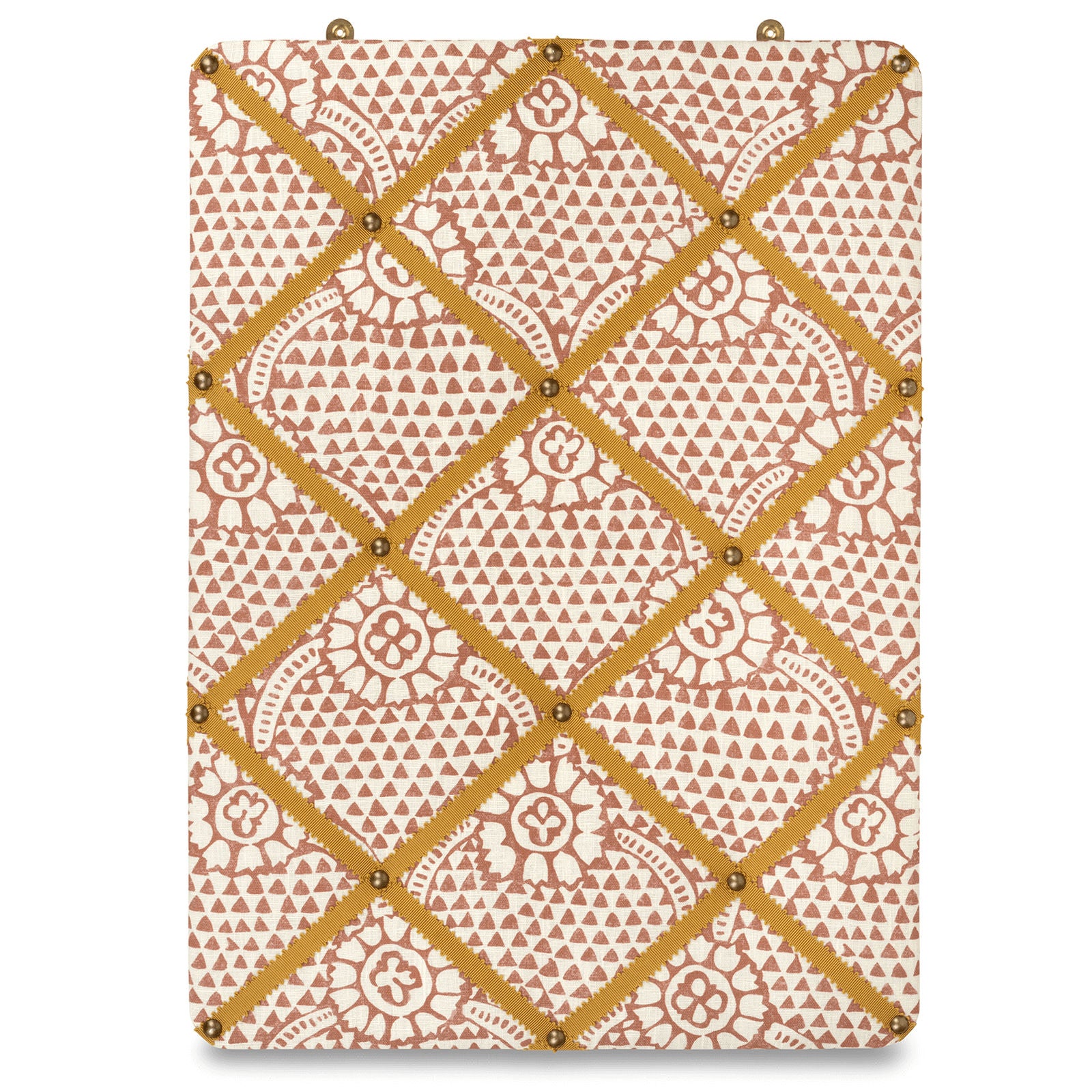 Ribboned Bulletin Board in Volga's Ivan Print in Terracotta with Ochre Trim