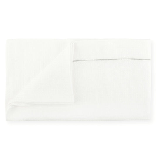 Liège Bath Sheet in Ivory White Waffle with Olive Green Hemstitch