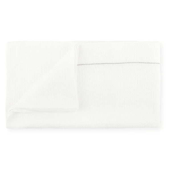 Liège Bath Sheet in Ivory White Waffle with Olive Green Hemstitch