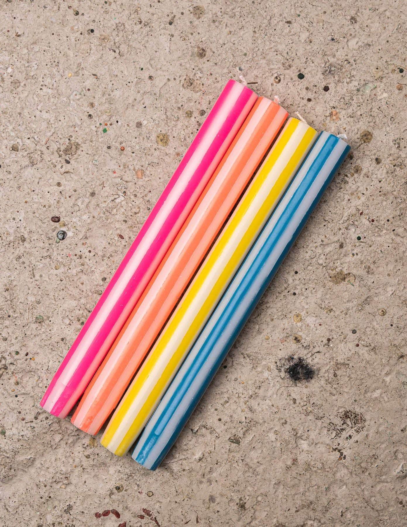 Stripe Dinner Candles - Mixed Set: White Neon 1