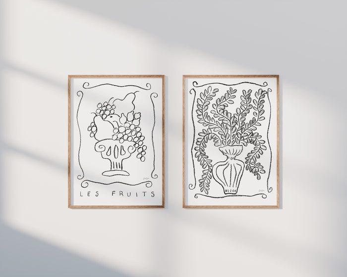 Les Fruits in black and white - botanical art print