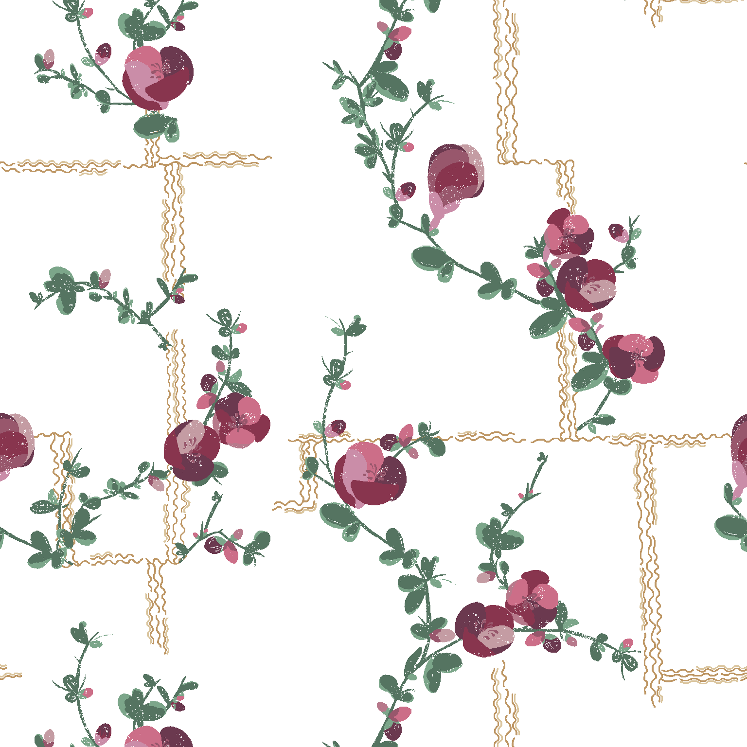 Coco, Fuchsia on White Linen Fabric