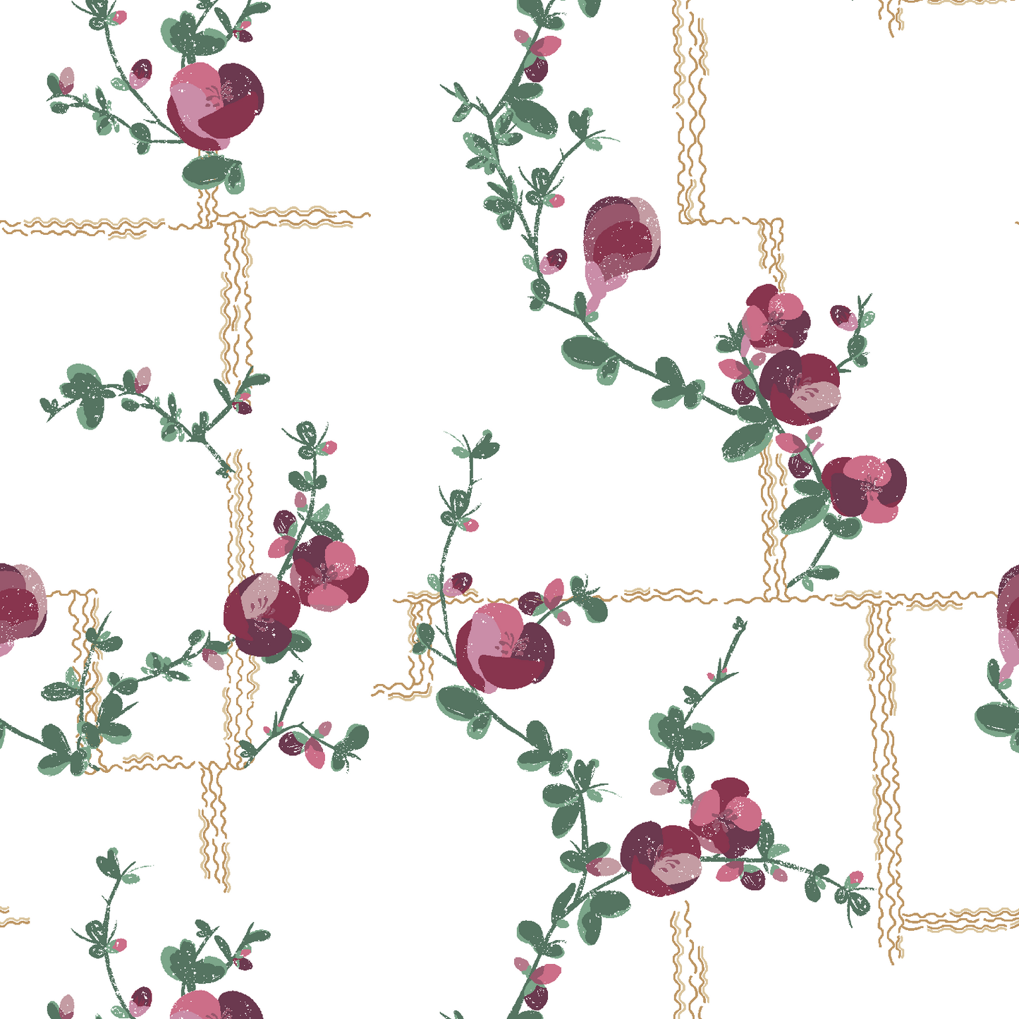 Coco, Fuchsia on White Linen Fabric