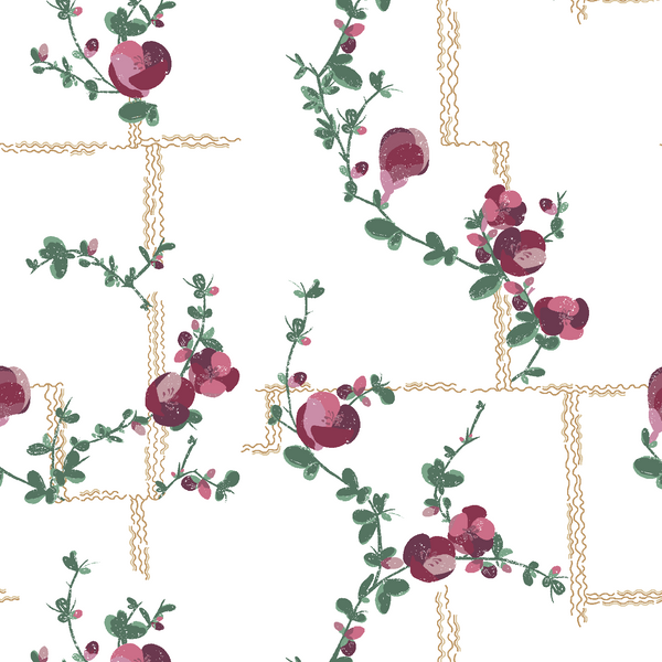 Coco, Fuchsia on White Linen Fabric
