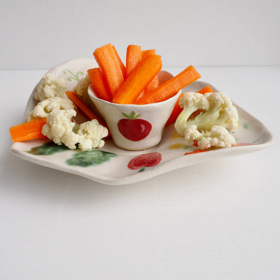 Handmade Ceramic Vegetables Crudites Platter and Bowl Set