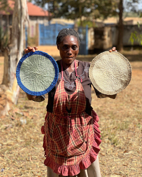 KALAMU: Sapling Green and True Blue Sisal Circular Placemat