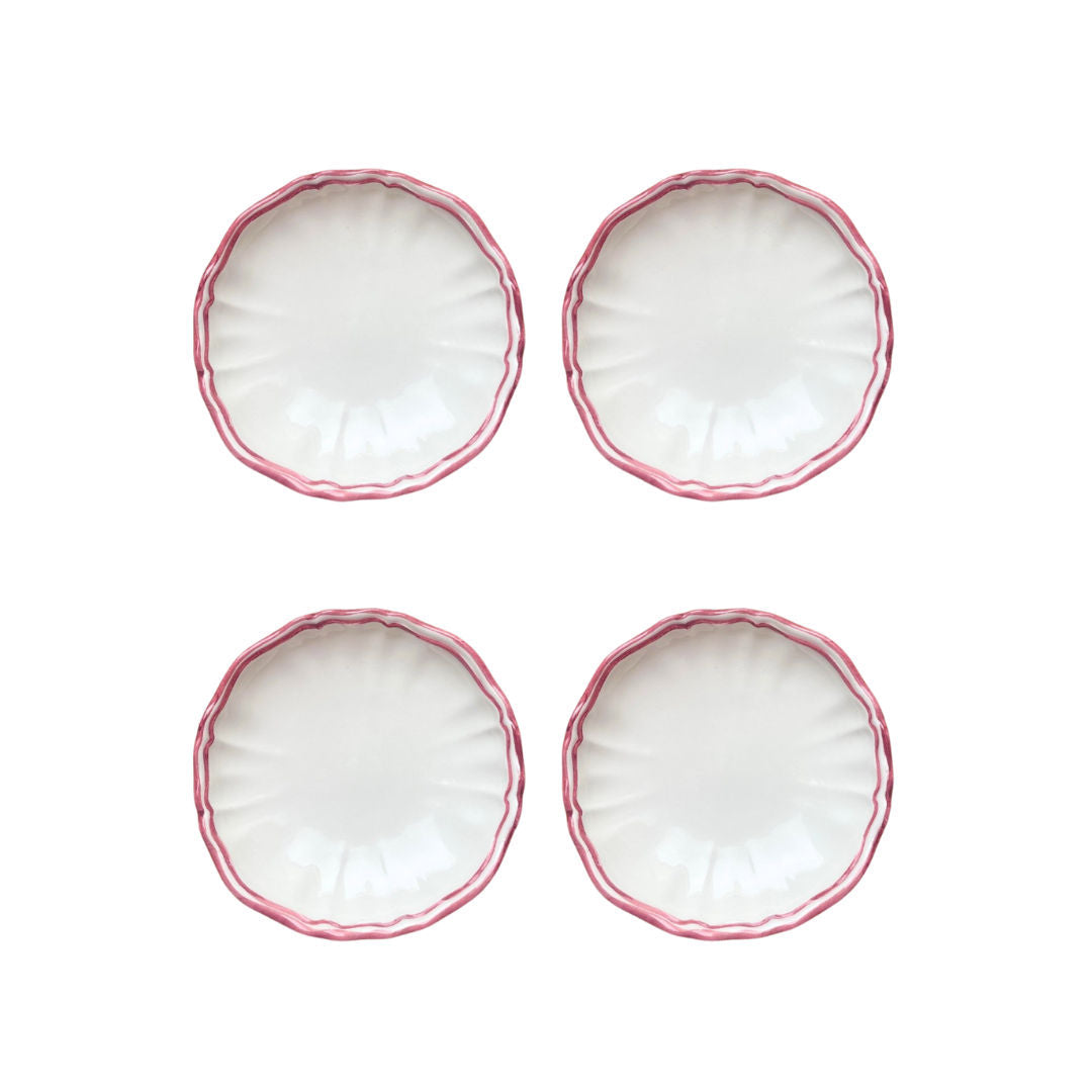 Ceramic Scalloped Red Bread Plates Plate Set of 4