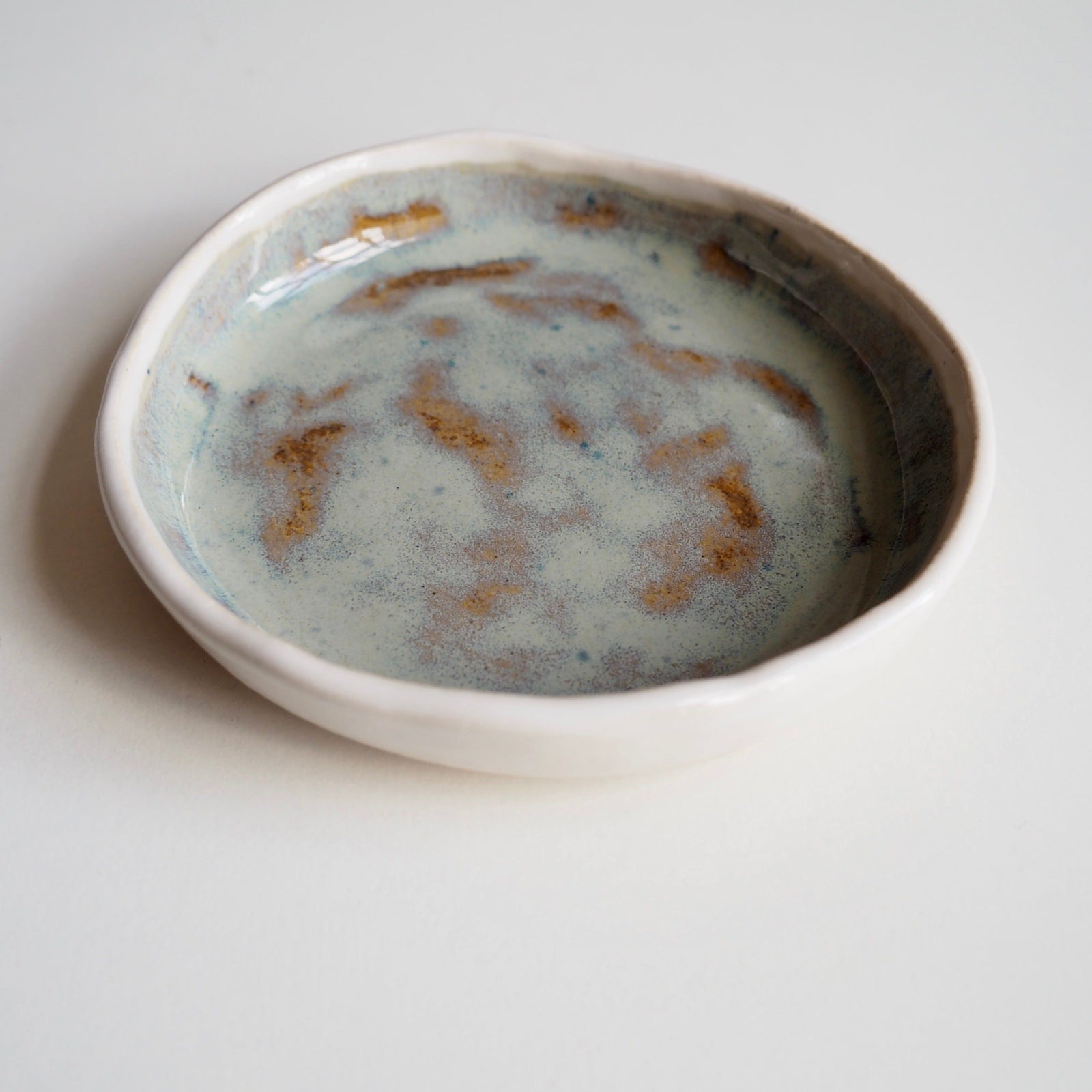 Handmade Blue/Brown Flat Ceramic Ring Dish