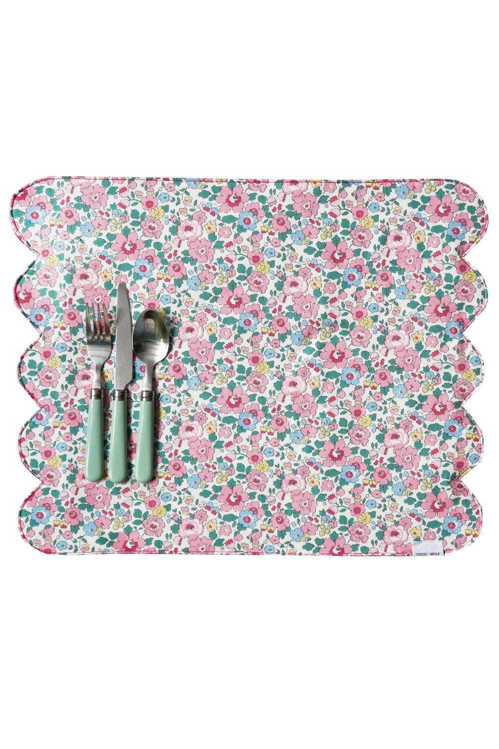 Reversible Cloud Placemat Made With Liberty Fabric Betsy Candy Floss & Capel Fuchsia Pink