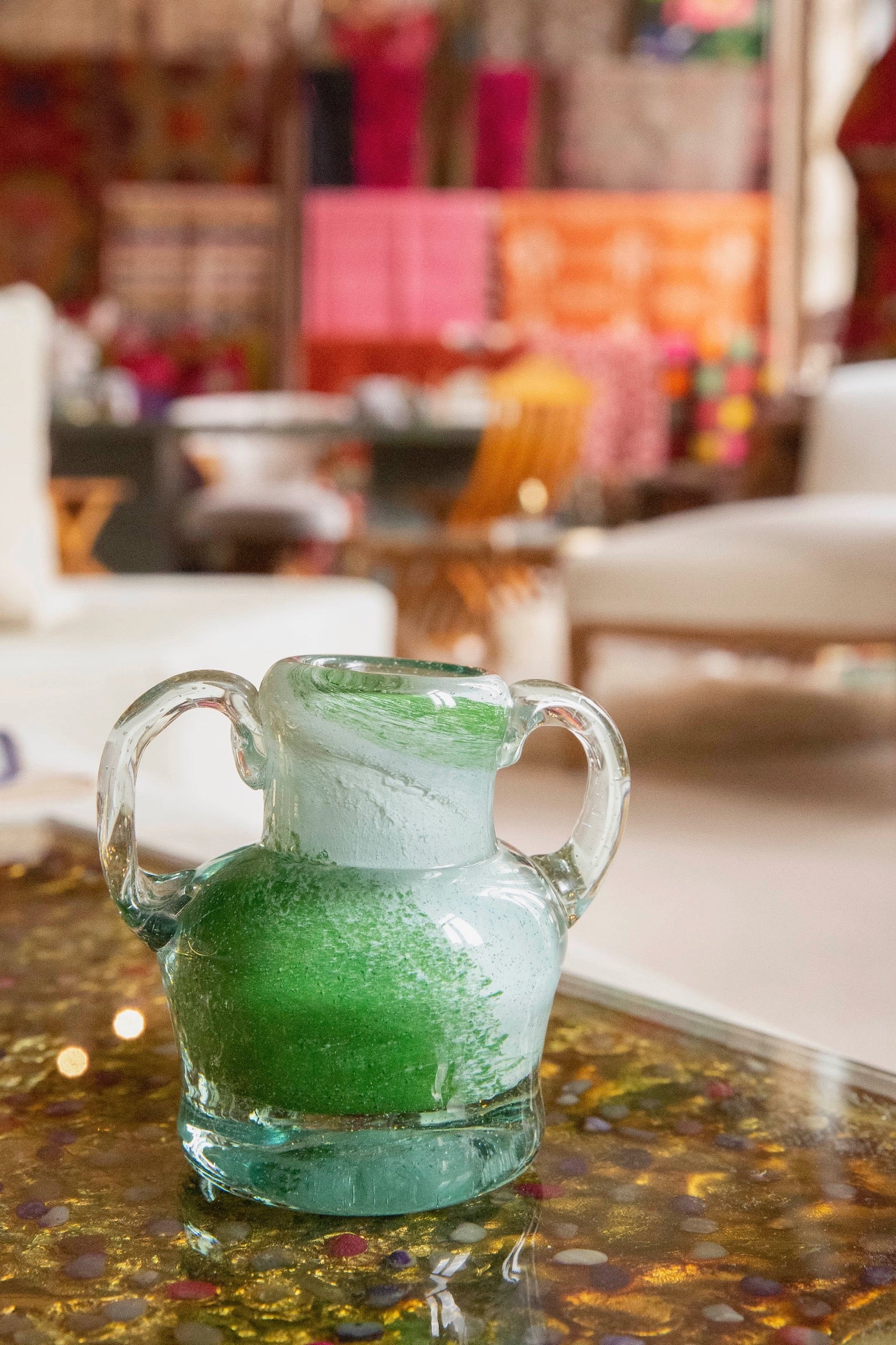 Blown Glass Amphora Vase, Green, Small