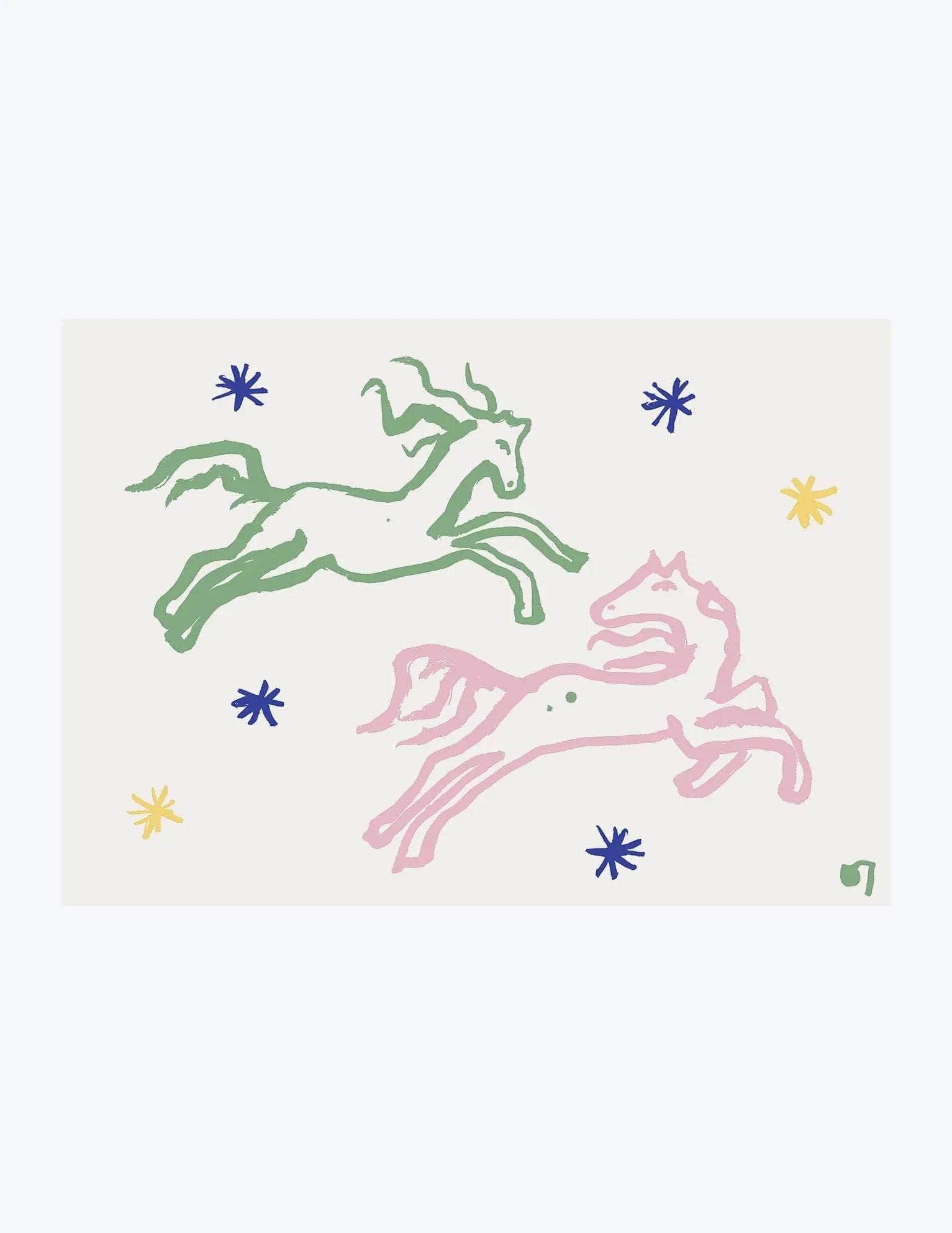 Pink & Green Horses Print
