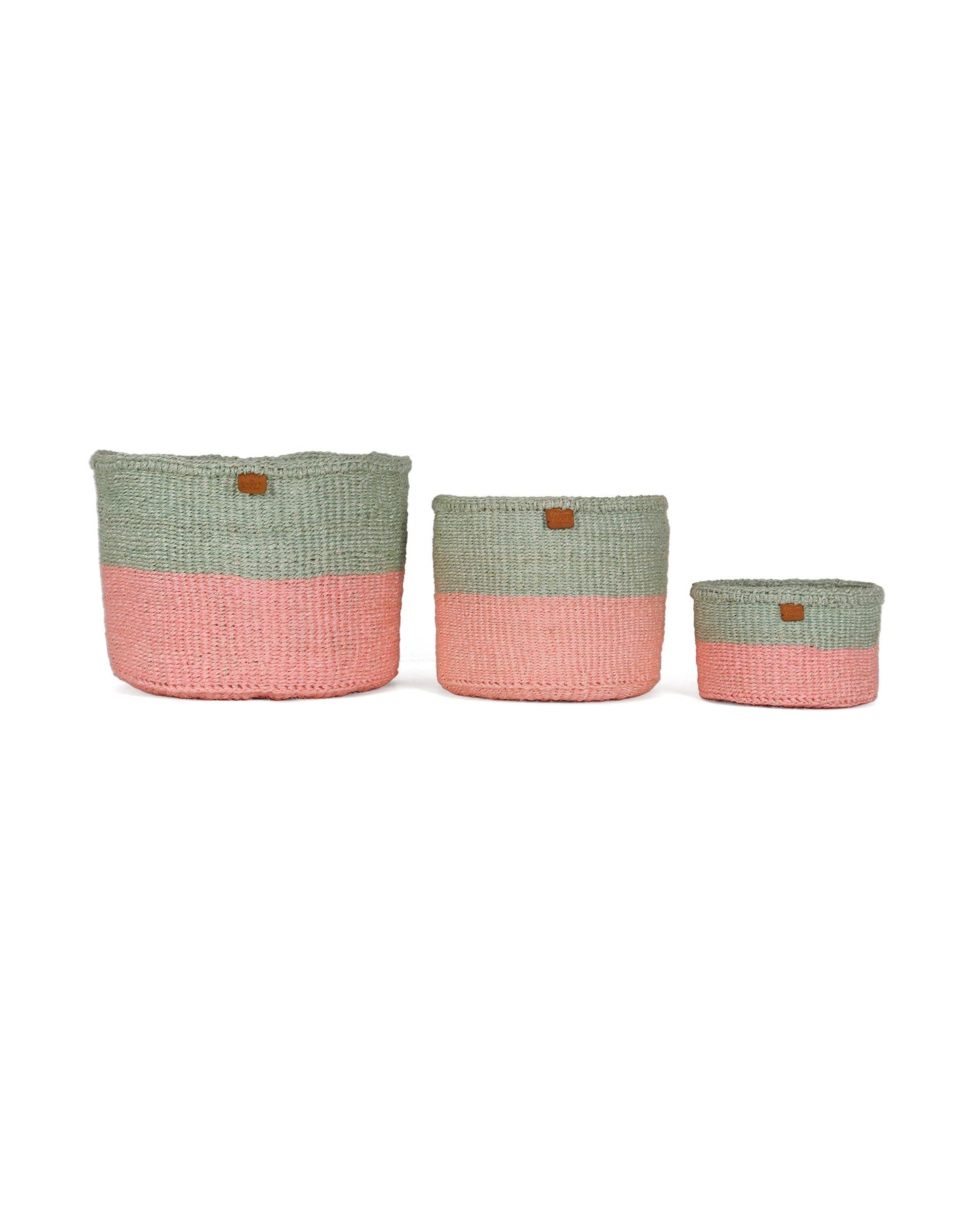 SIAFU: Sapling Green and Dusky Pink Colour Block Sisal Basket