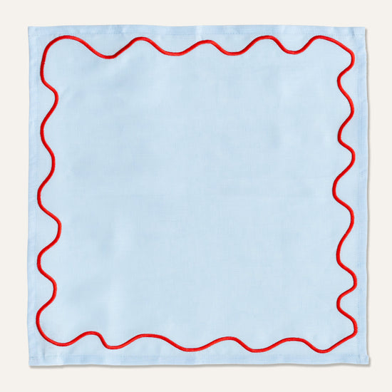 Wavy Linen Napkins Blue/Red - set of 2
