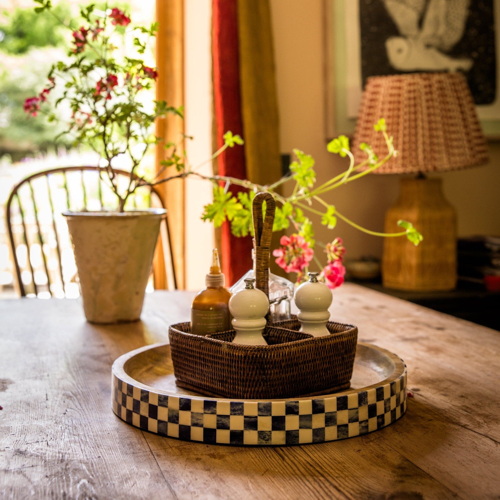 Round Inlay Tray | Navy Blue | Chequered