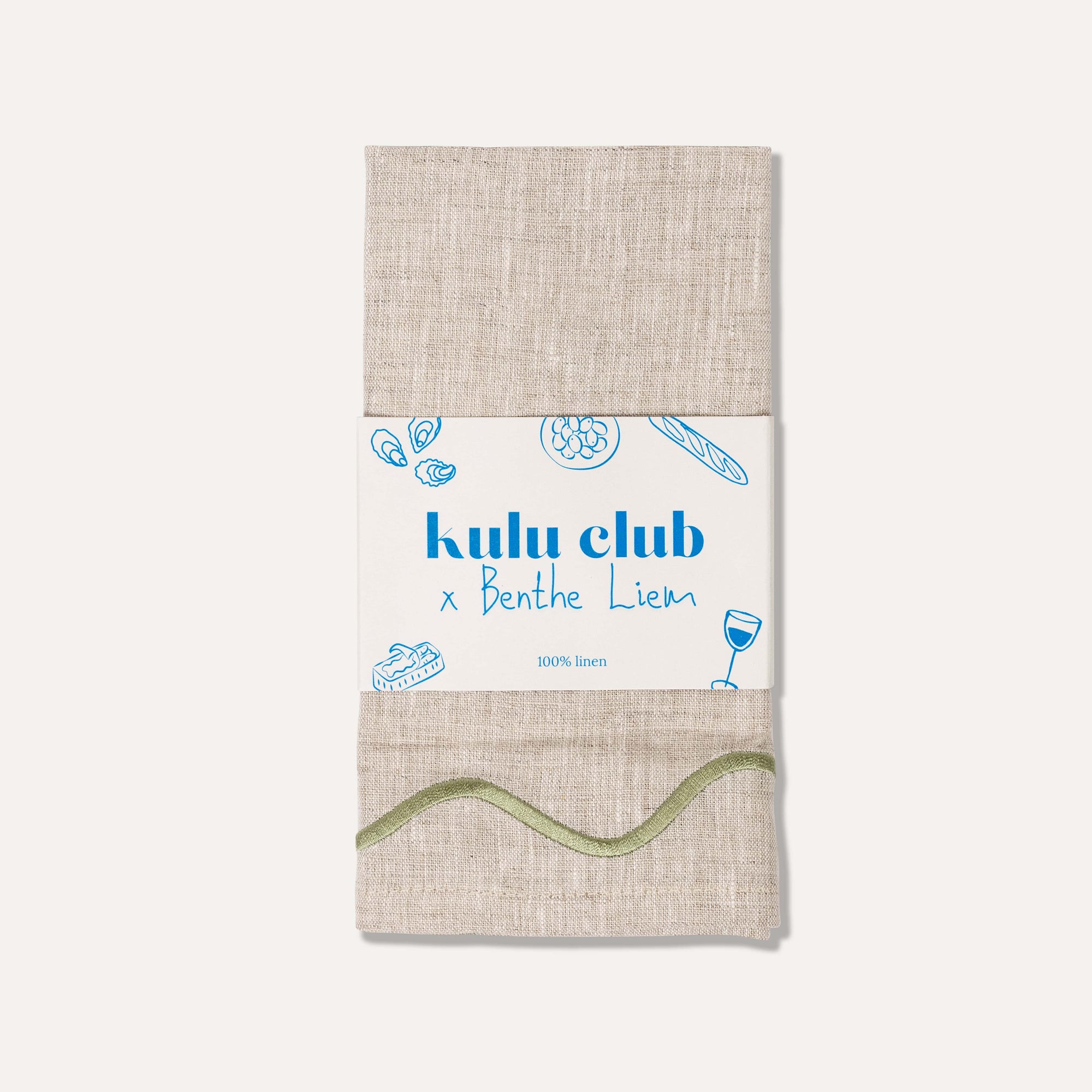 Wavy Linen Napkins Beige/Sage - Set of 2