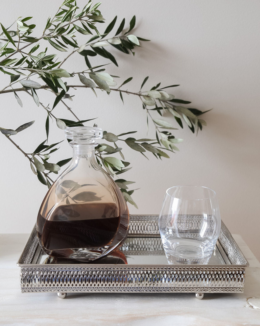 Rectangular Silver Tray with Mirror