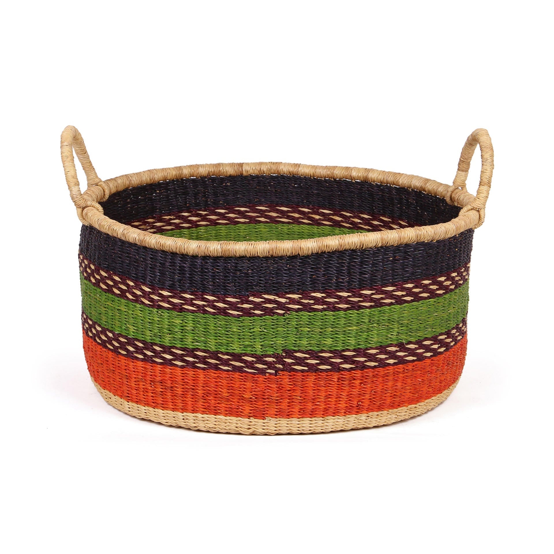 OBINA: Medium Green, Orange and Black Floor Storage Basket with Handles