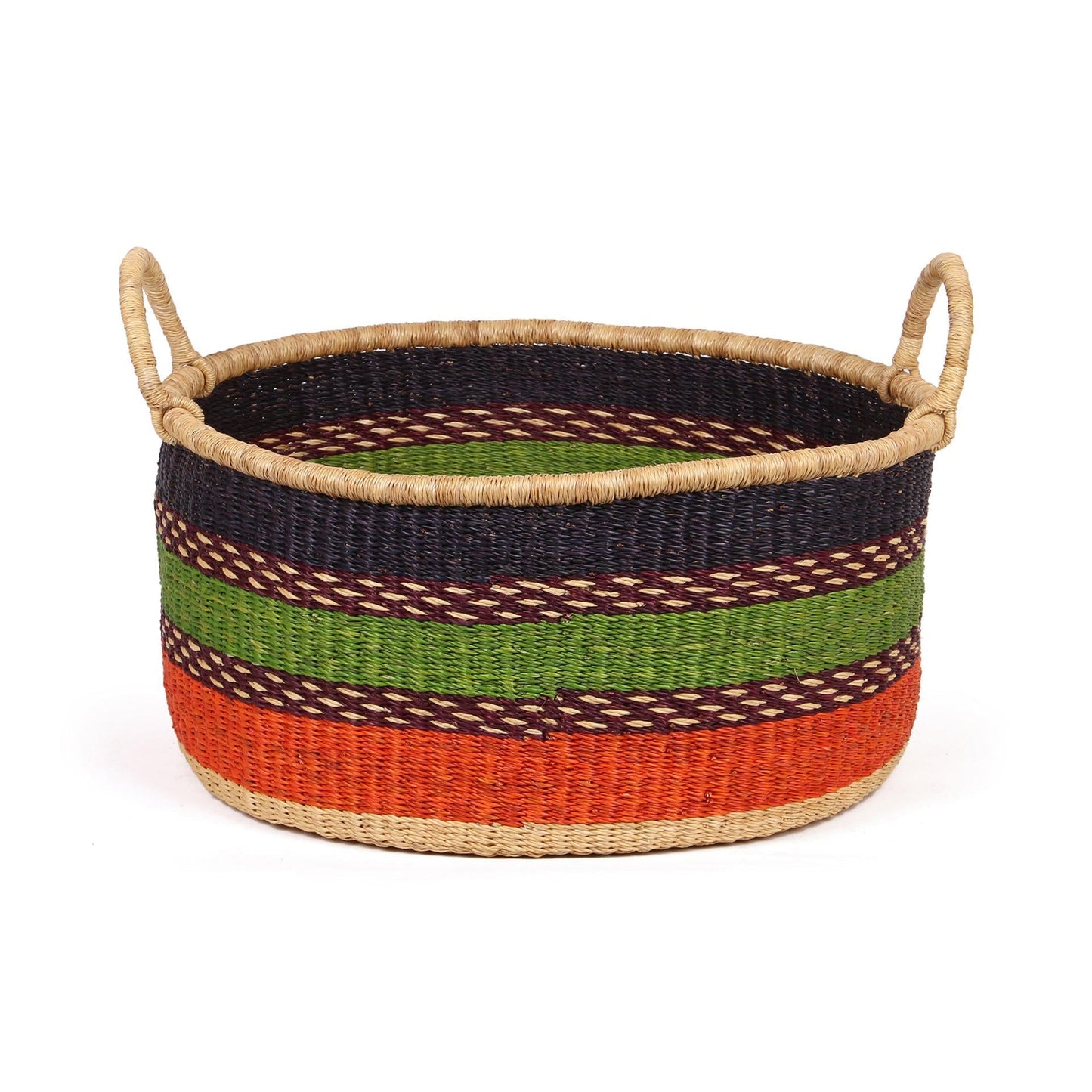 OBINA: Medium Green, Orange and Black Floor Storage Basket with Handles