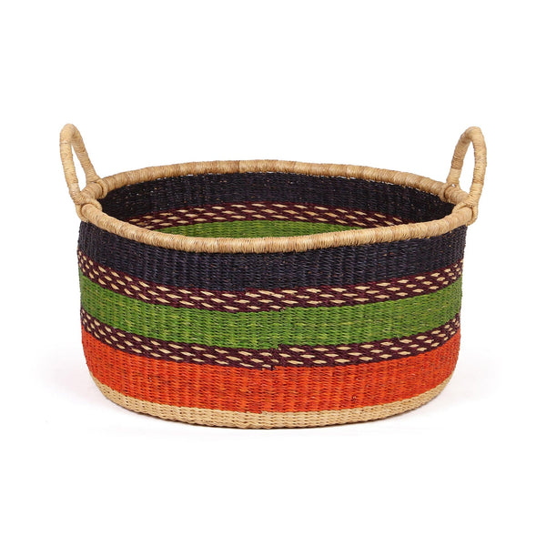 OBINA: Medium Green, Orange and Black Floor Storage Basket with Handles