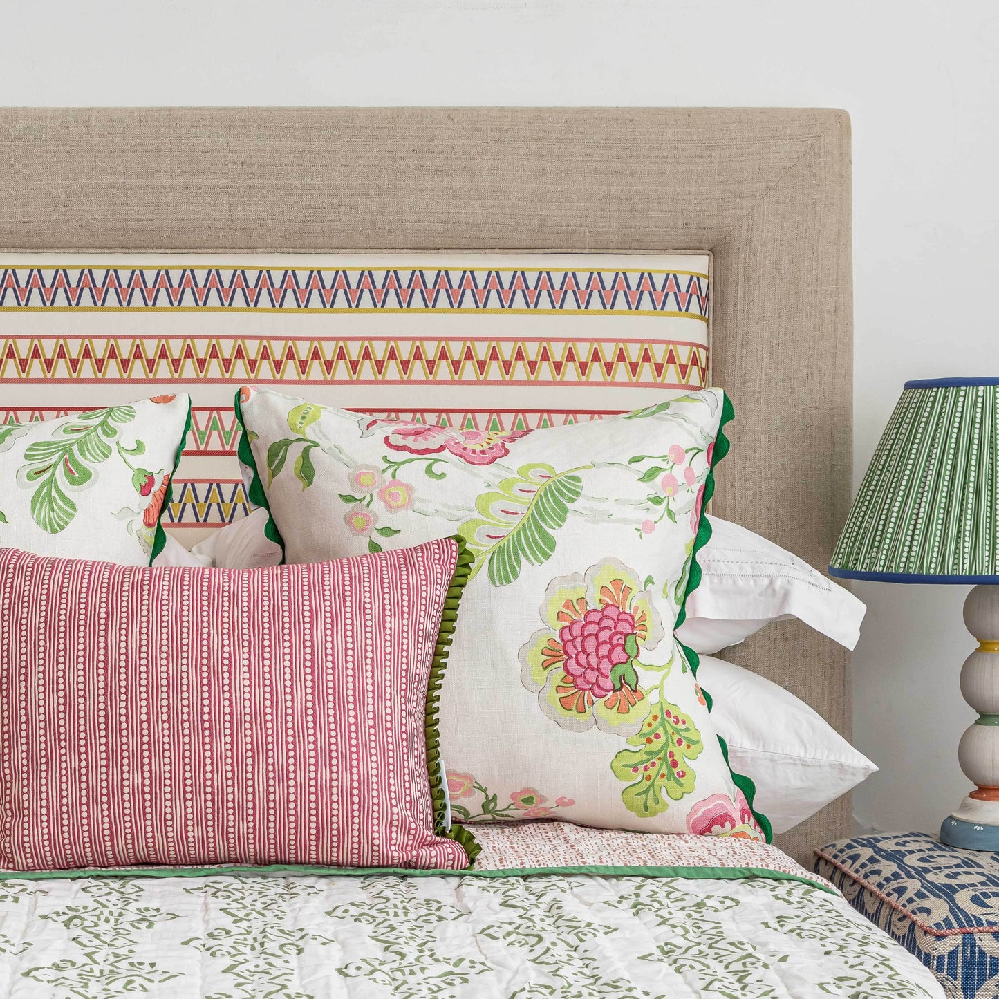 Double Mali Star Quilt Green Pink
