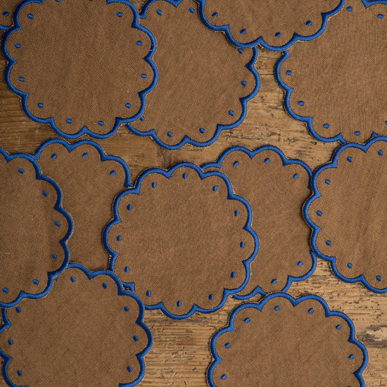 Set of 12 Wavy Cocktail Napkins with Dots - Brown / Blue
