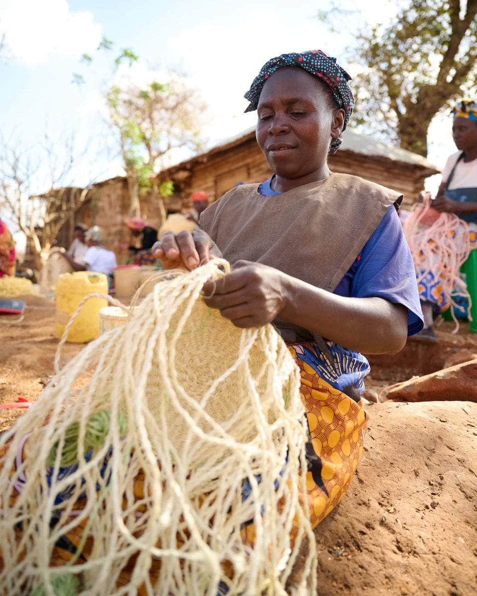 SUKARI: Beige & White Stripe Woven Storage Basket