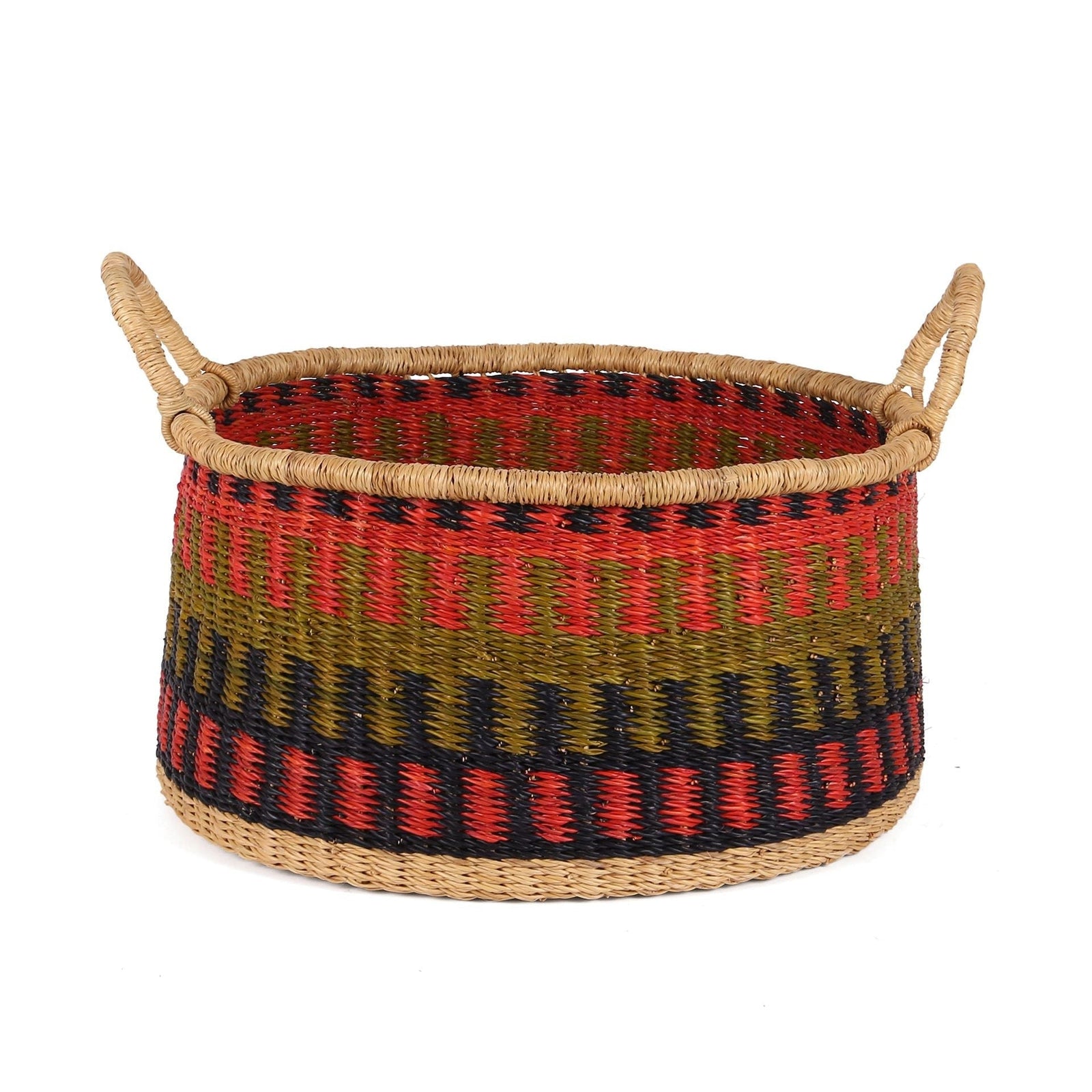 KWAMENA: Small Orange, Khaki and Black Floor Storage Basket with Handles
