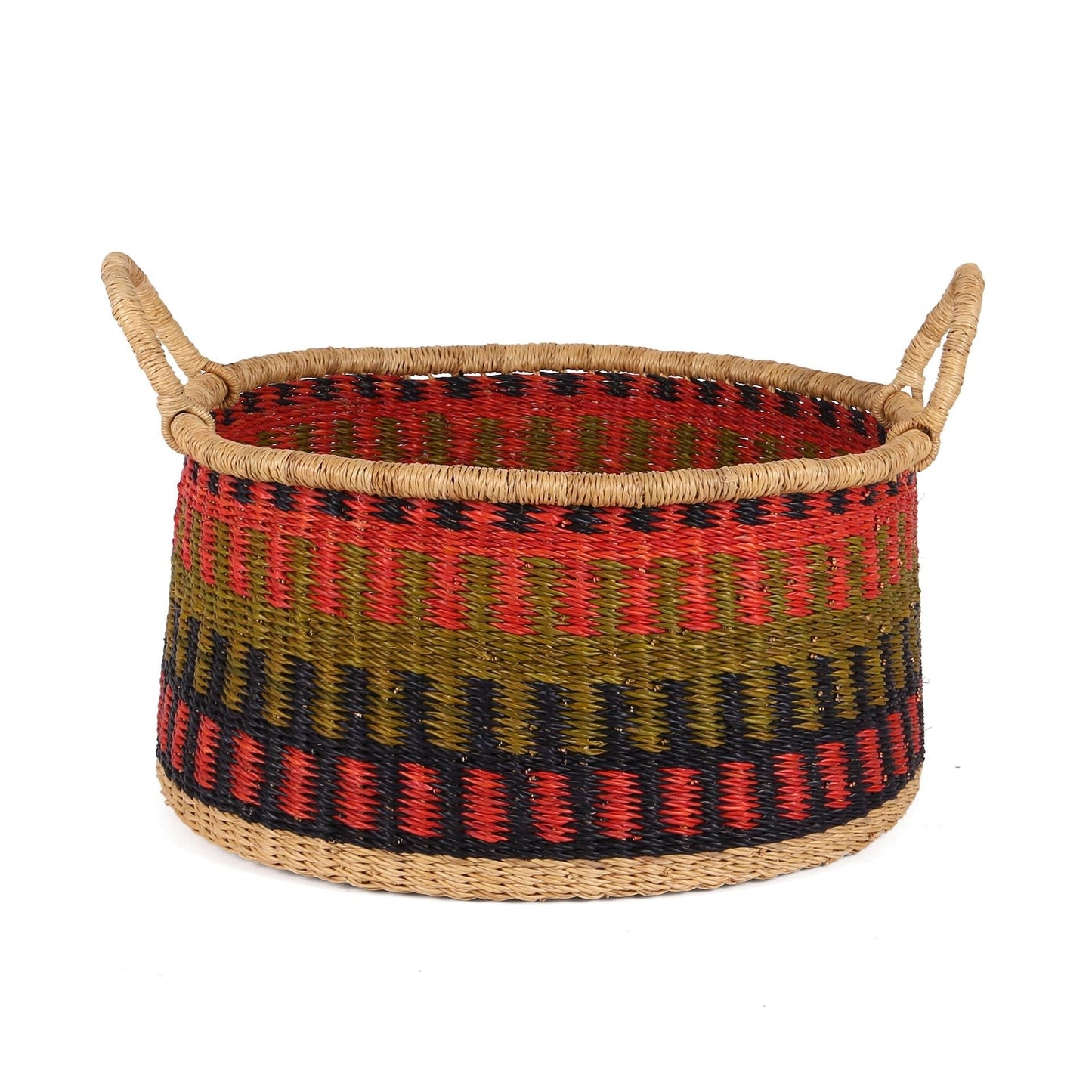 KWAMENA: Small Orange, Khaki and Black Floor Storage Basket with Handles