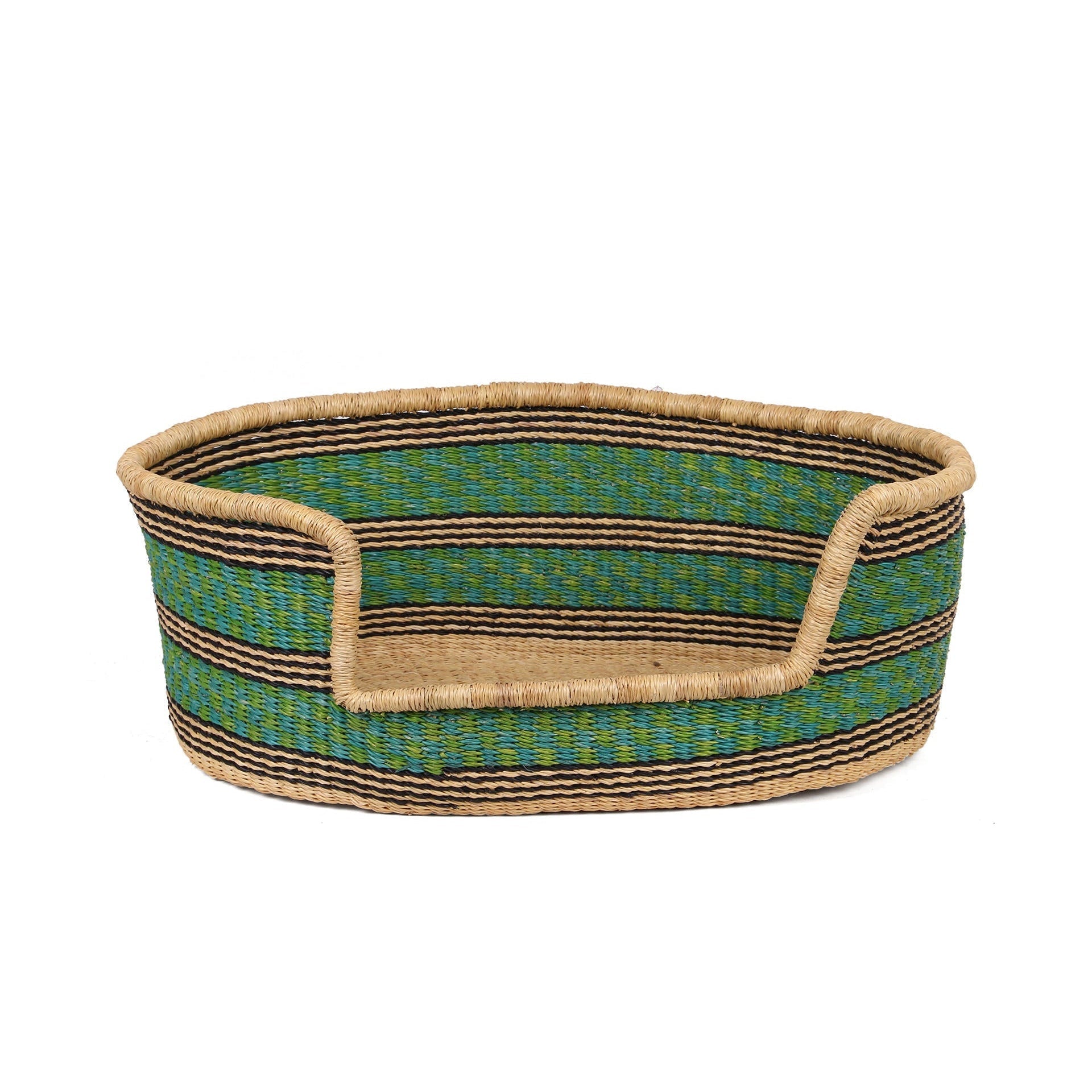 KWESI: Blue, Green and Black Dog Basket - Medium