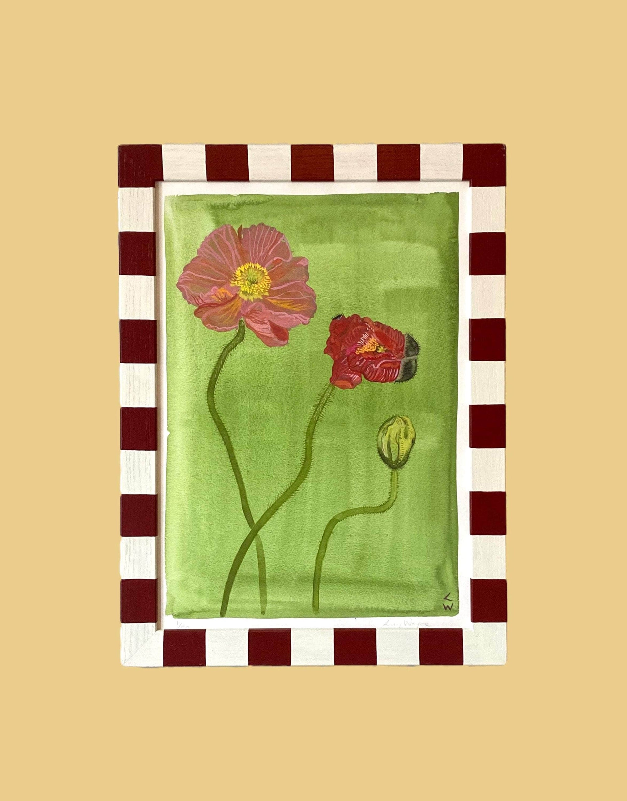 Painted Wood Picture Frame, Brick / Ivory Stripe