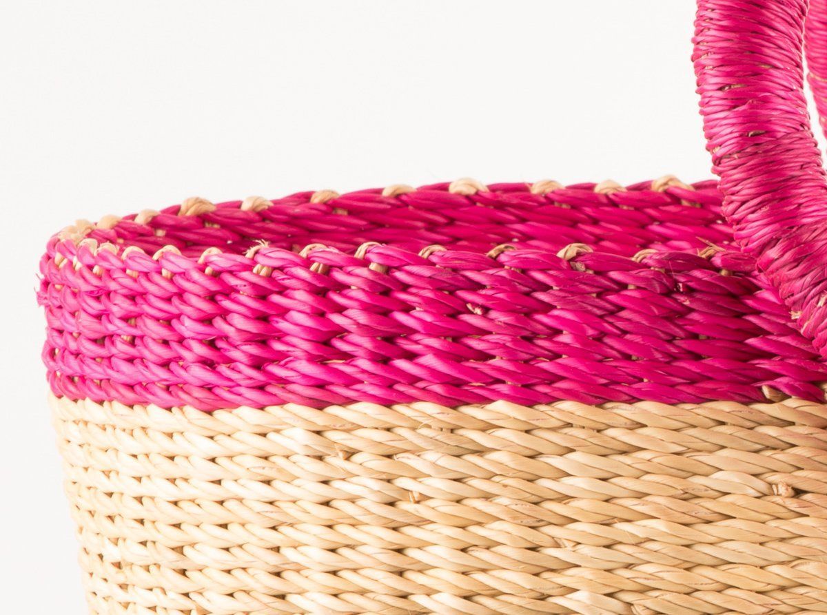 KANN: Oval Pink Rim Bolga Shopping Basket
