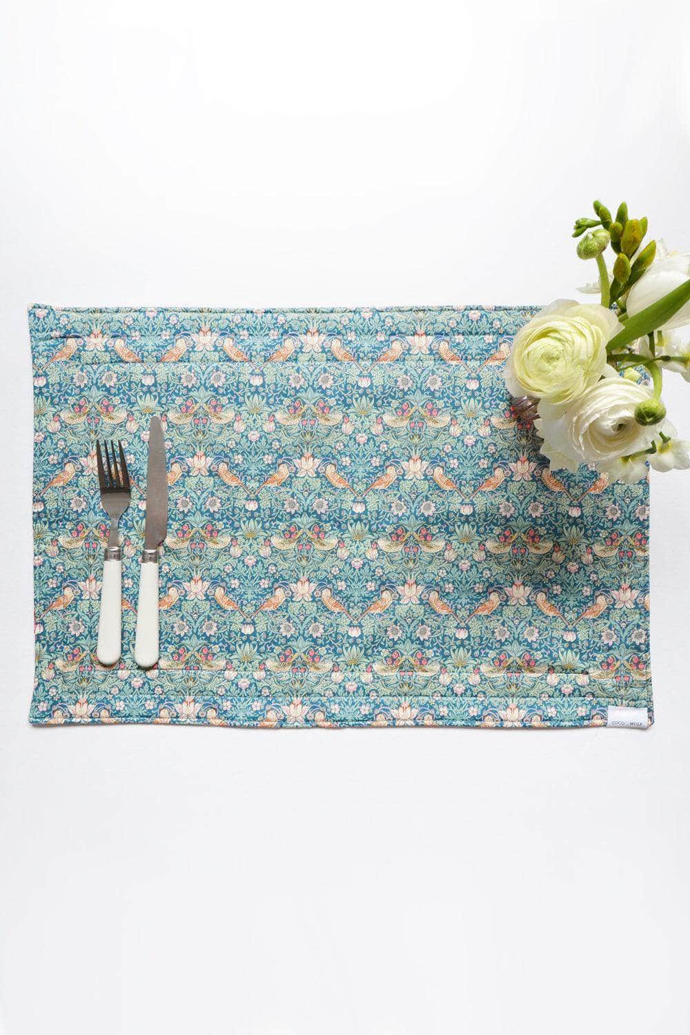 Reversible Stitch Placemat Made With Liberty Fabric Strawberry Thief & Eva Belle