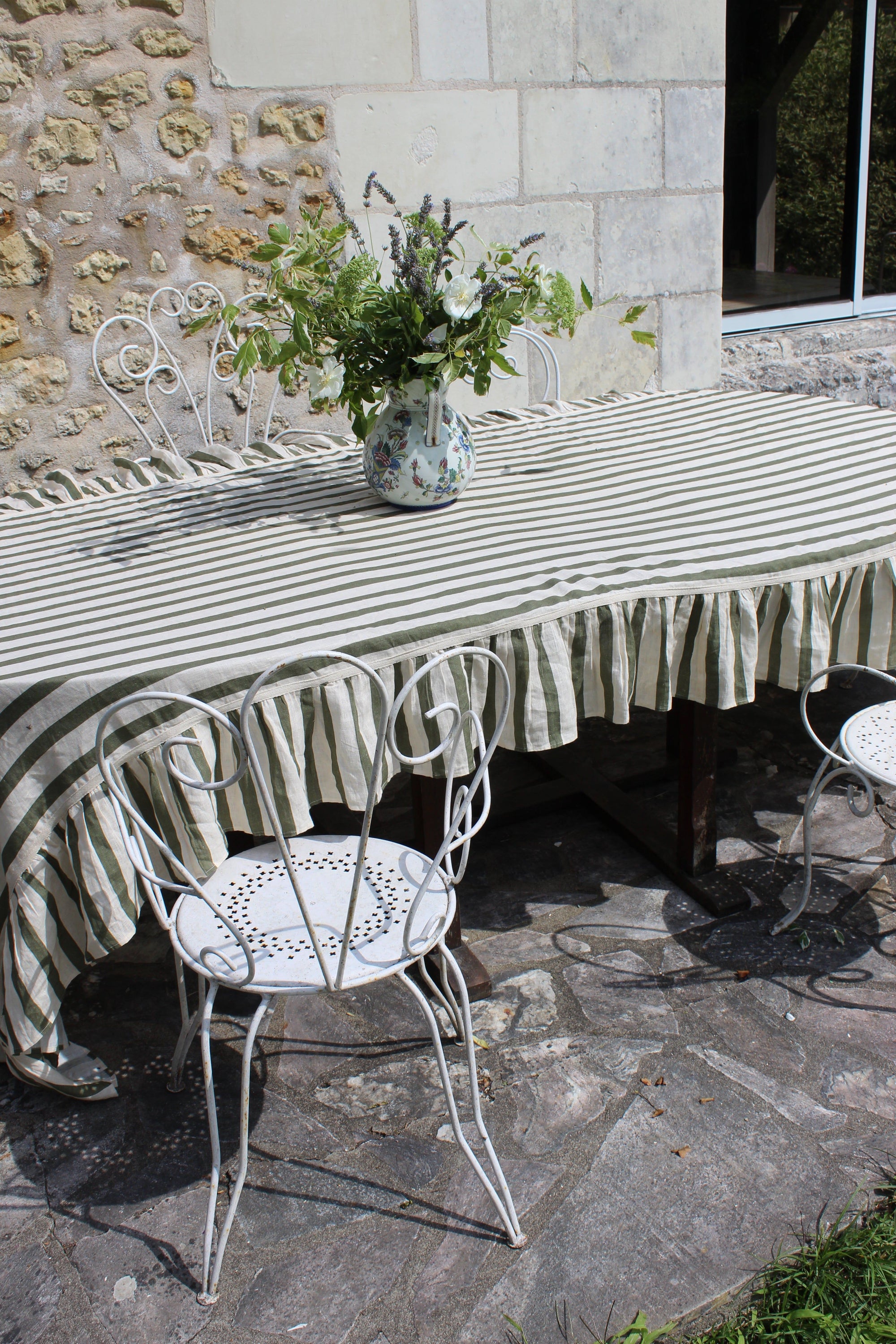 Olive & Ivory Thin Stripe Tablecloth Extra Long