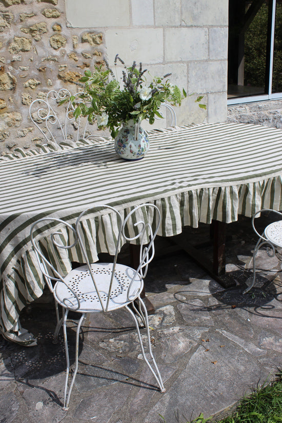 Olive & Ivory Thin Stripe Tablecloth Extra Long